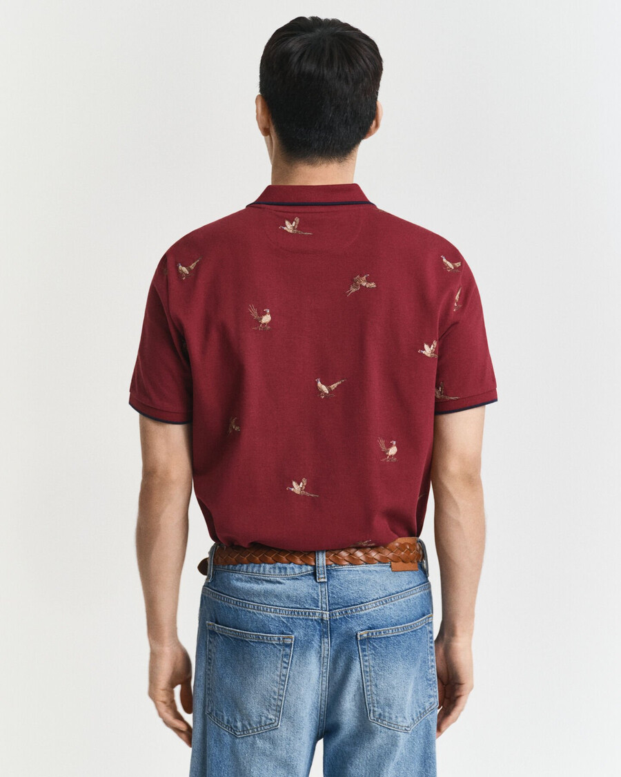 tricou polo brodat - roșu plin