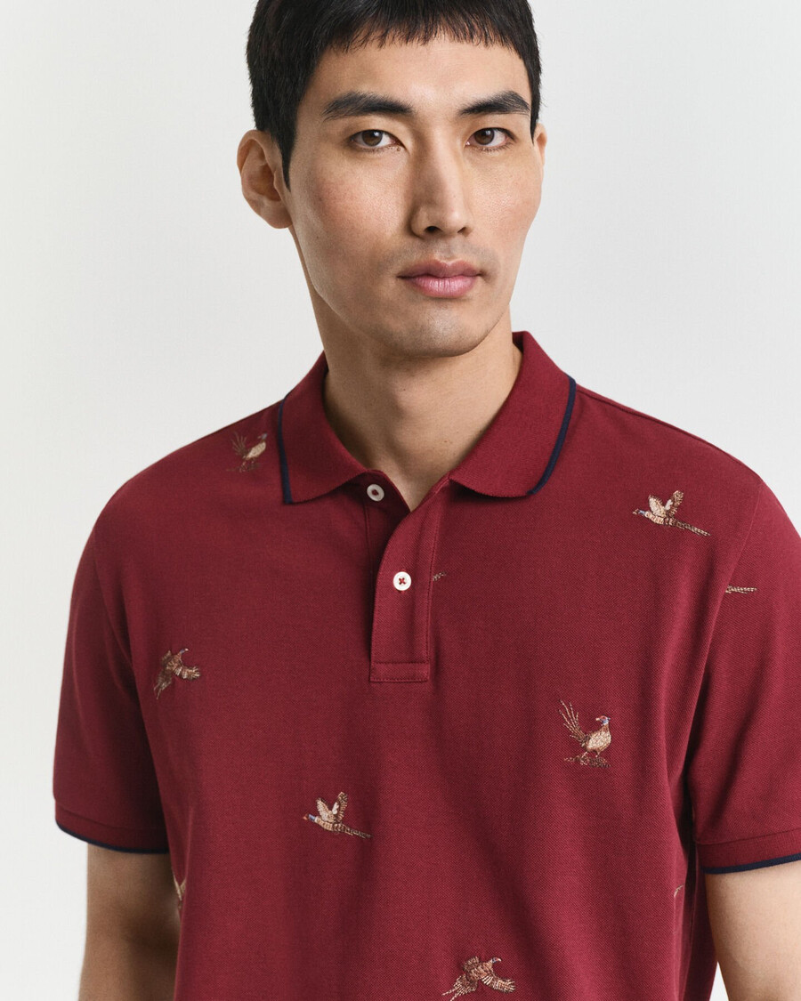 tricou polo brodat - roșu plin
