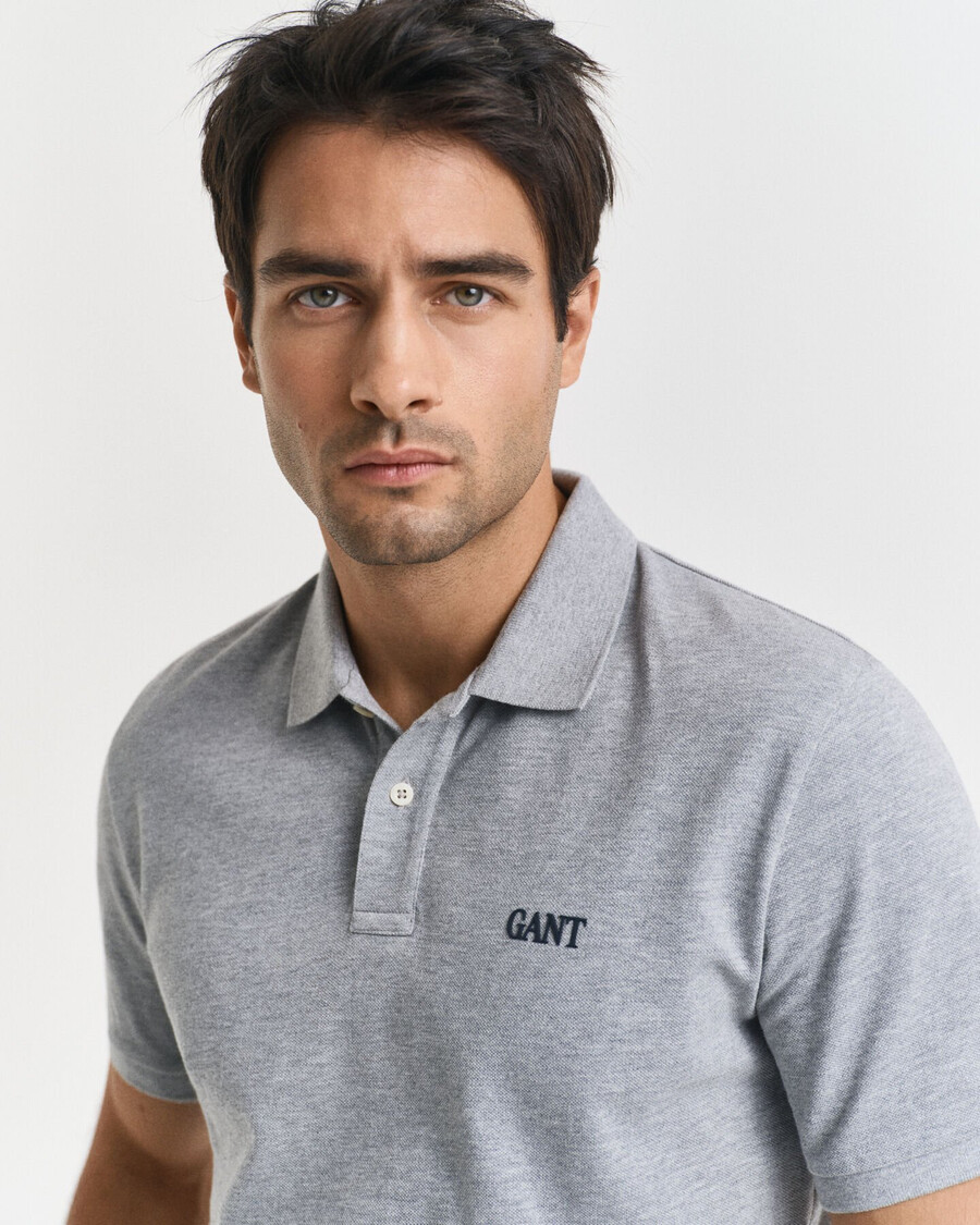 tricou polo grafic mic - gri melanj