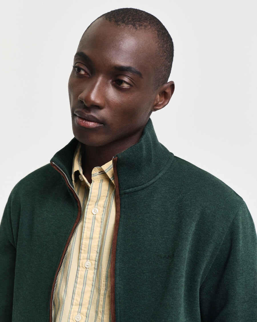 cardigan cu fermoar sacker rib - verde tartan