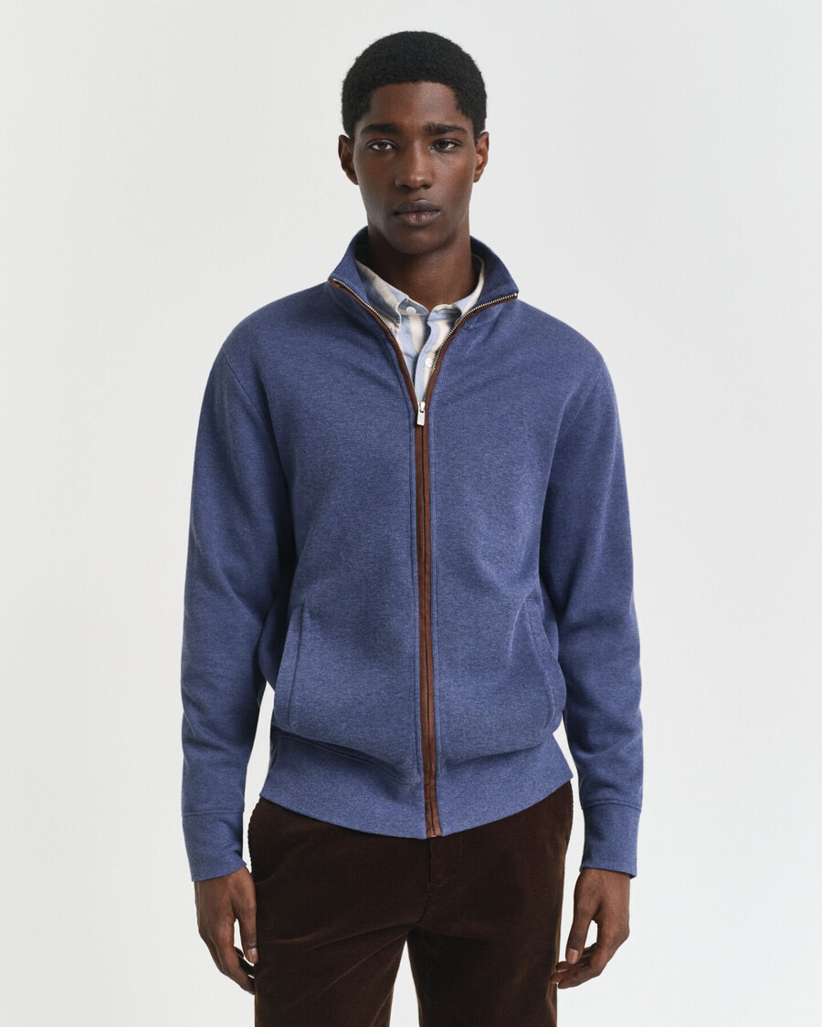 cardigan cu fermoar sacker rib - dk jeansblue melange