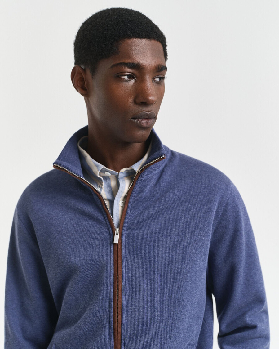 cardigan cu fermoar sacker rib - dk jeansblue melange
