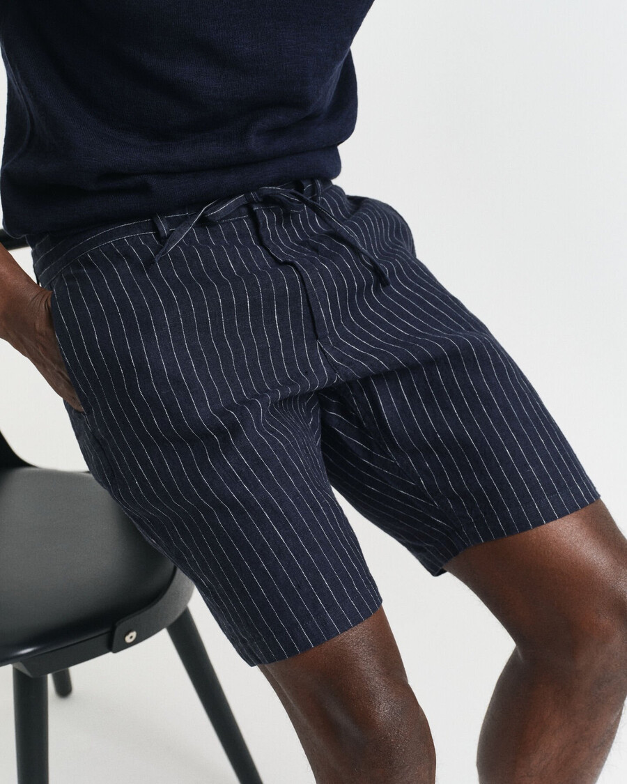 pantaloni scurți din in cu dungi subțiri croială regulată - bleumarin închis