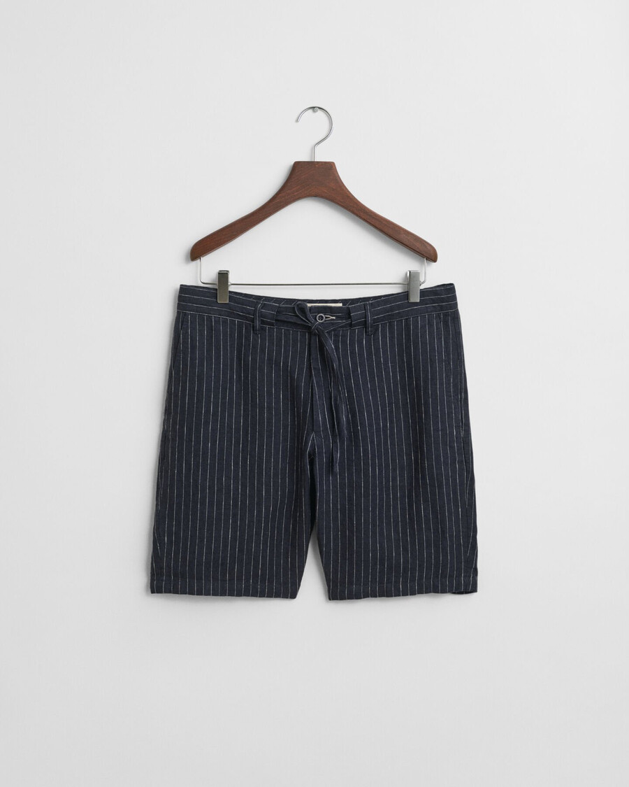 pantaloni scurți din in cu dungi subțiri croială regulată - bleumarin închis