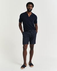 pantaloni scurți din in cu dungi subțiri croială regulată - bleumarin închis