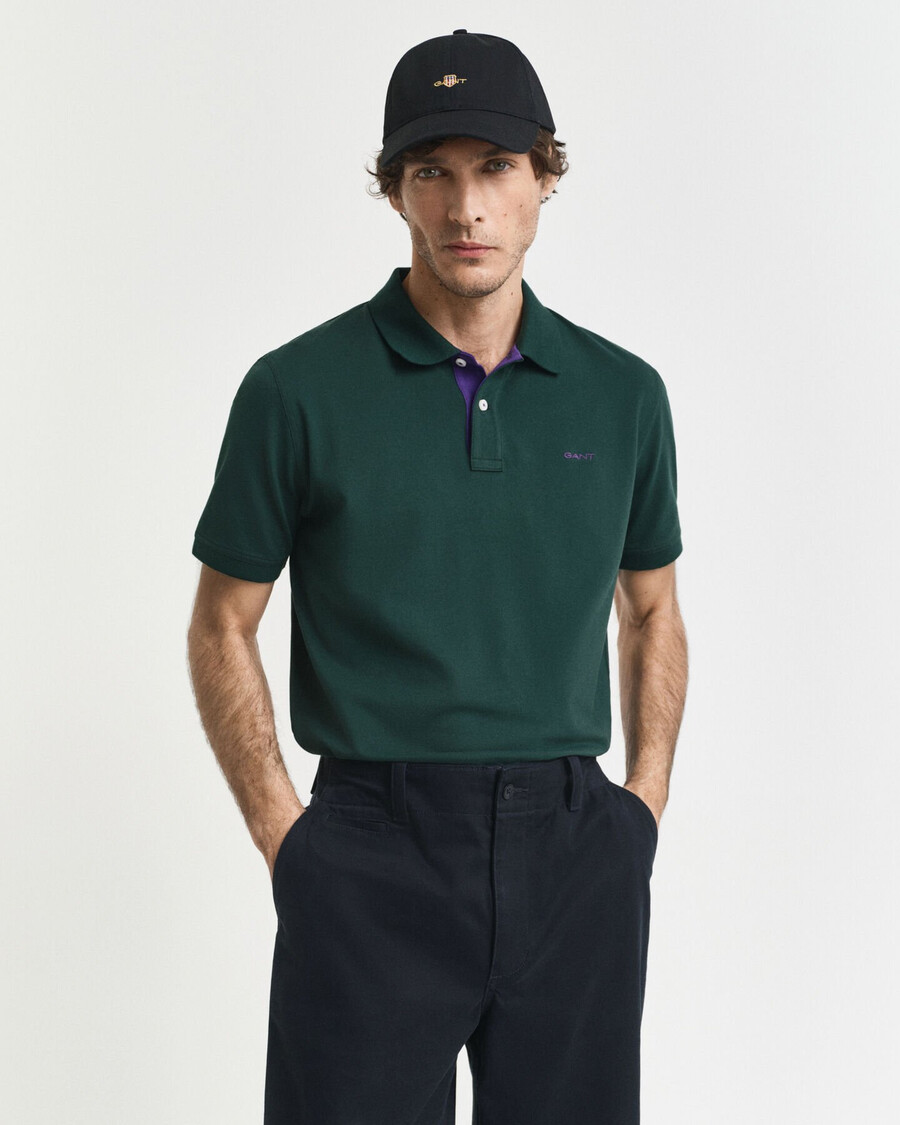 tricou polo din piqué contrast - tartan green