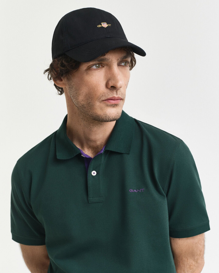 tricou polo din piqué contrast - tartan green