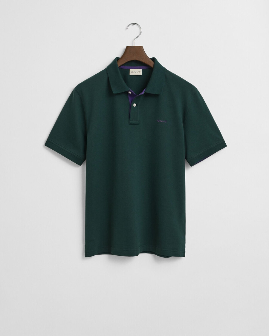 tricou polo din piqué contrast - tartan green