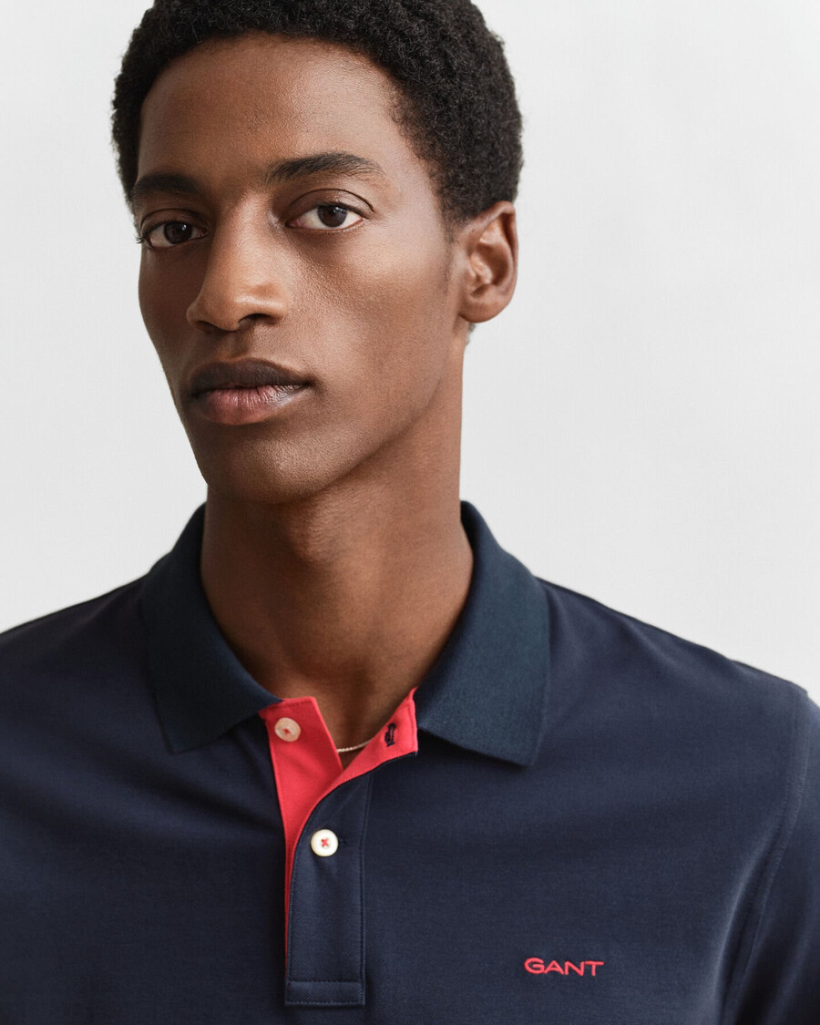 tricou polo din piqué contrast - albastru de seara
