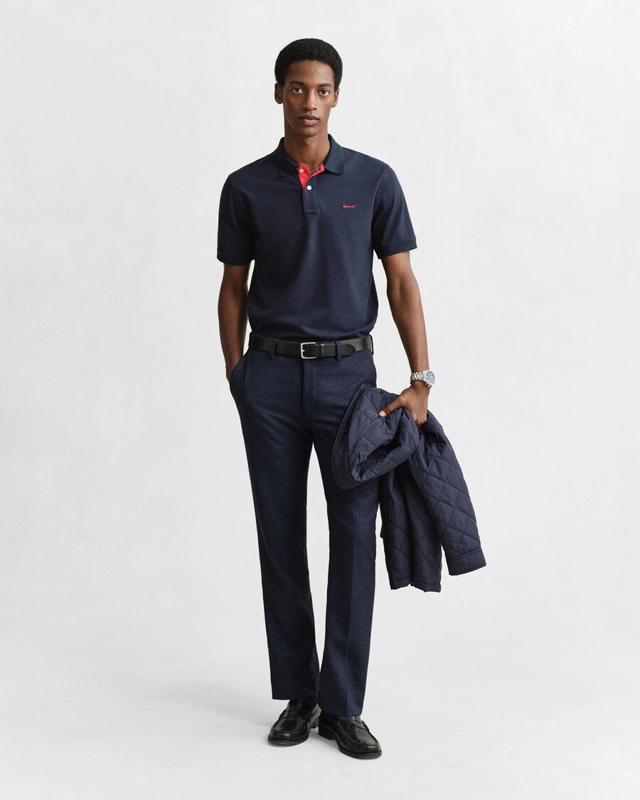 tricou polo din piqué contrast - albastru de seara