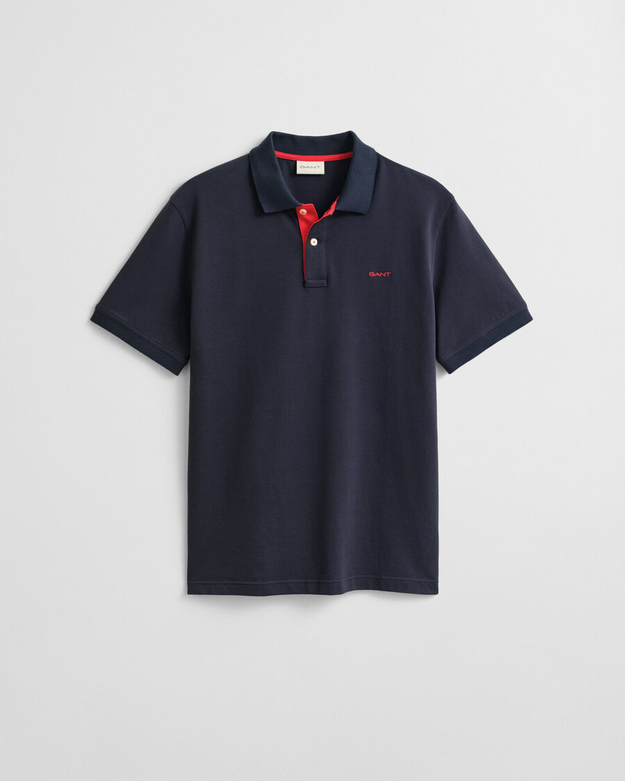 tricou polo din piqué contrast - albastru de seara