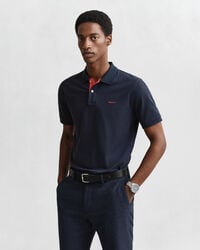 tricou polo din piqué contrast - albastru de seara