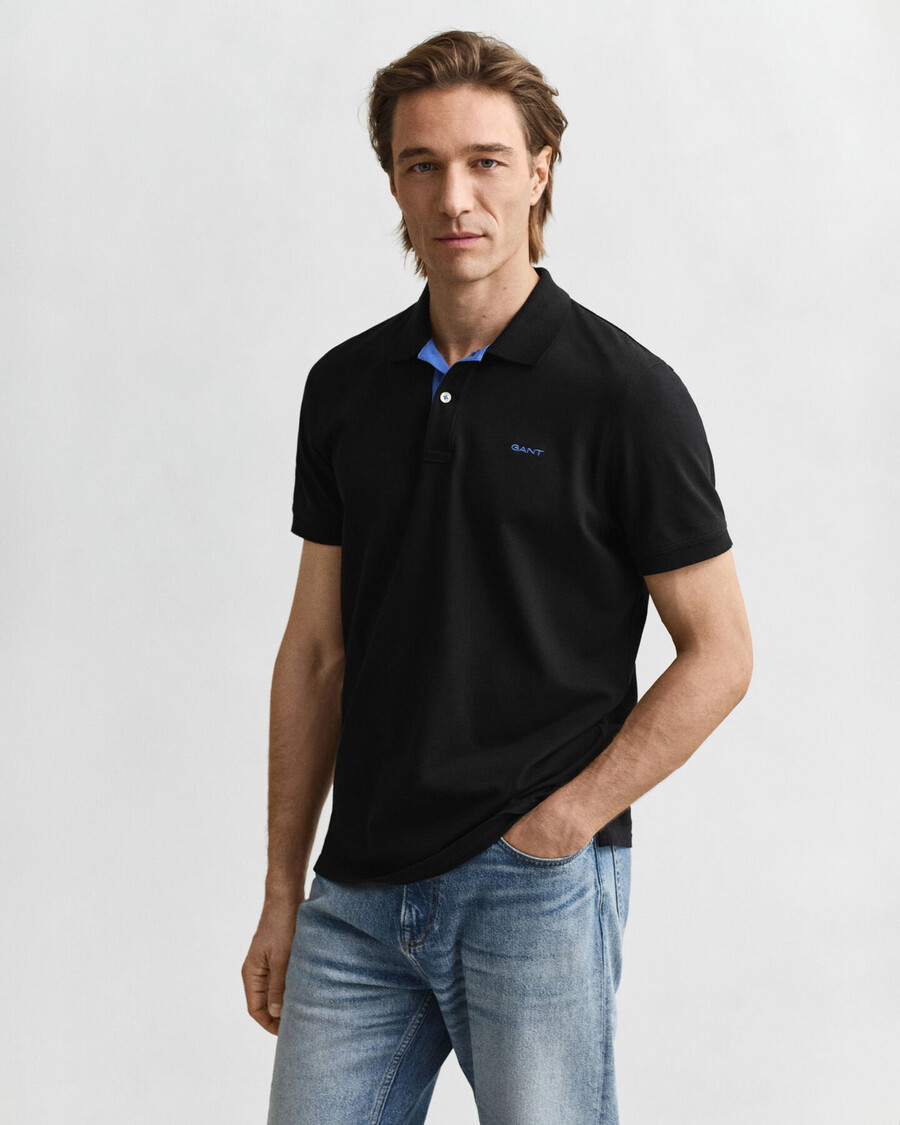 tricou polo din piqué contrastant - negru