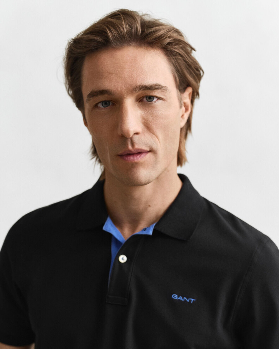 tricou polo din piqué contrastant - negru