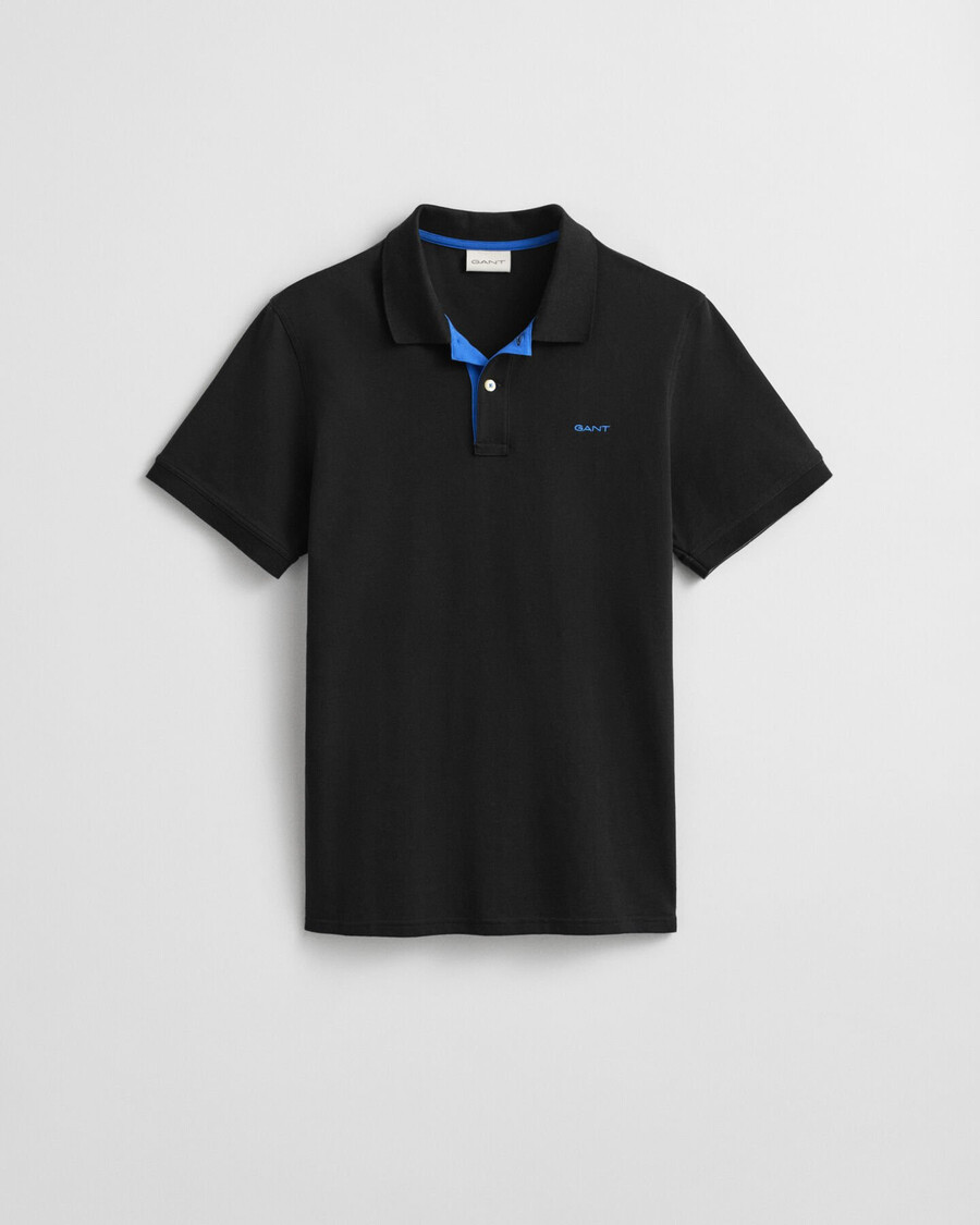 tricou polo din piqué contrastant - negru