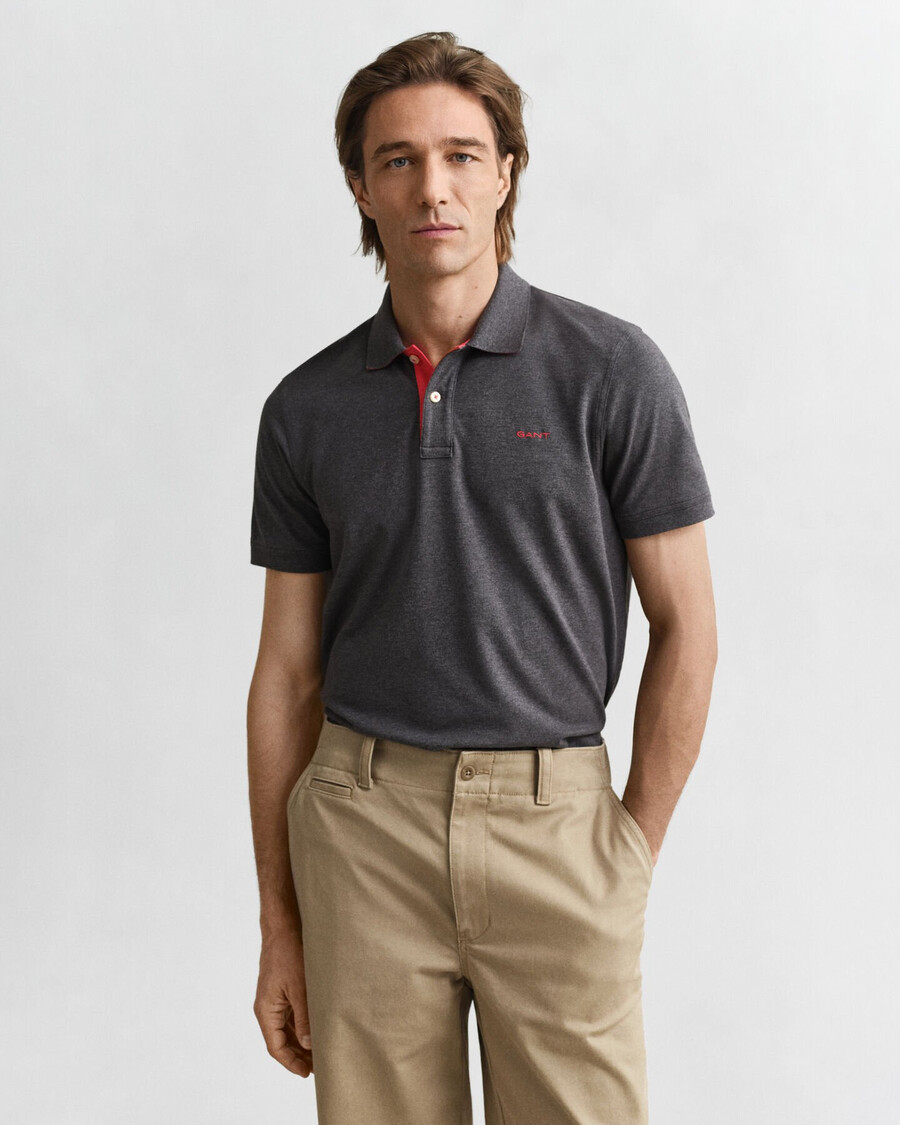 tricou polo piqué contrast - melange antracit