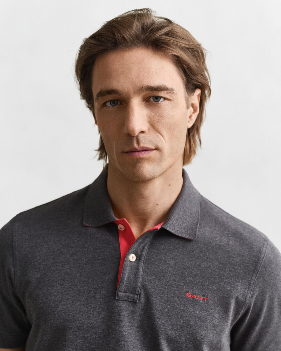 tricou polo piqué contrast - melange antracit
