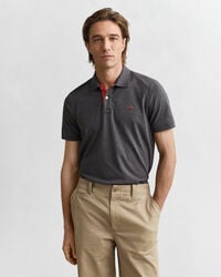 tricou polo piqué contrast - melange antracit