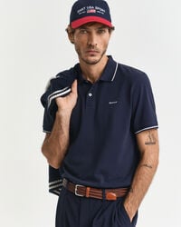 tricou polo piqué cu vârfuri - albastru de seară