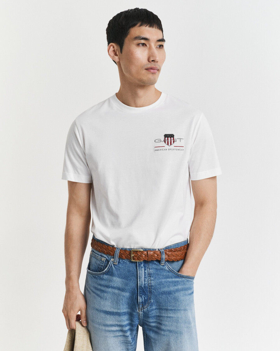 tricou brodat archive shield - alb