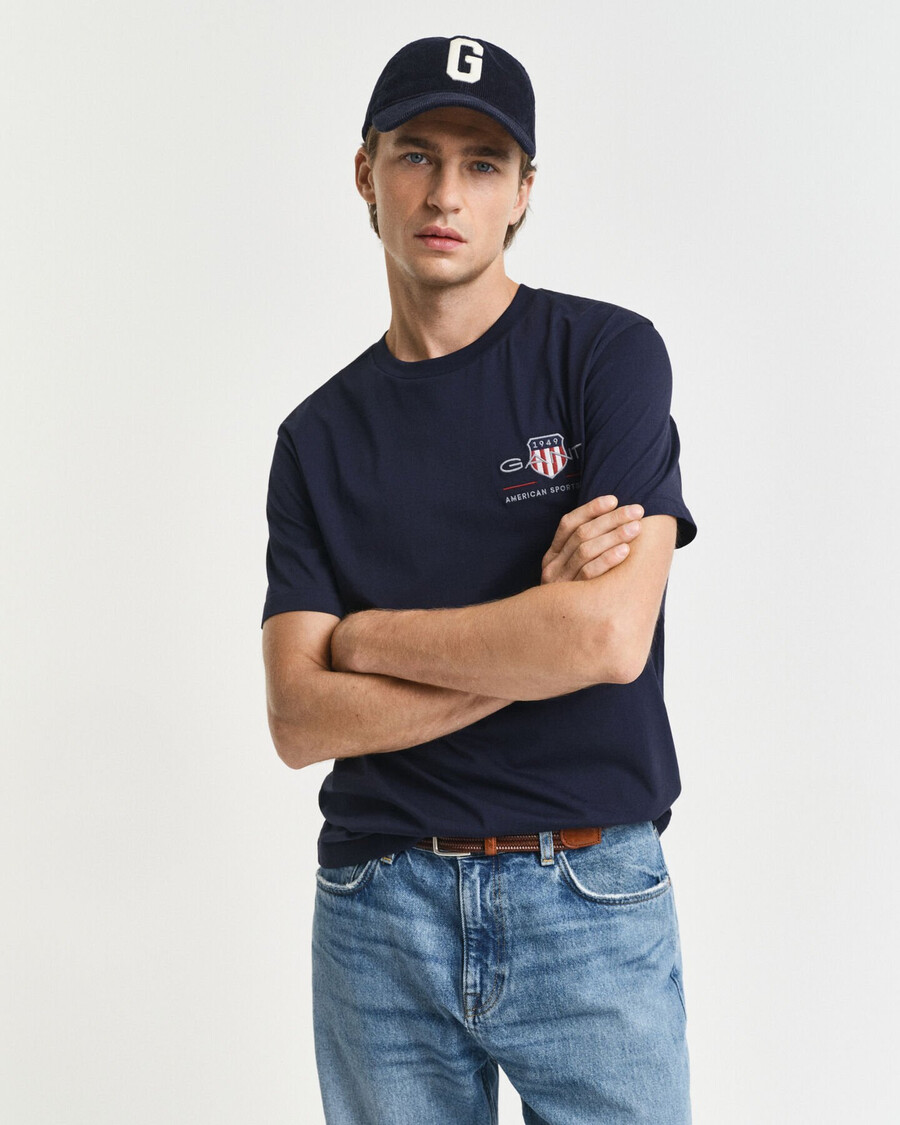 tricou brodat cu scut de arhivă - albastru seară