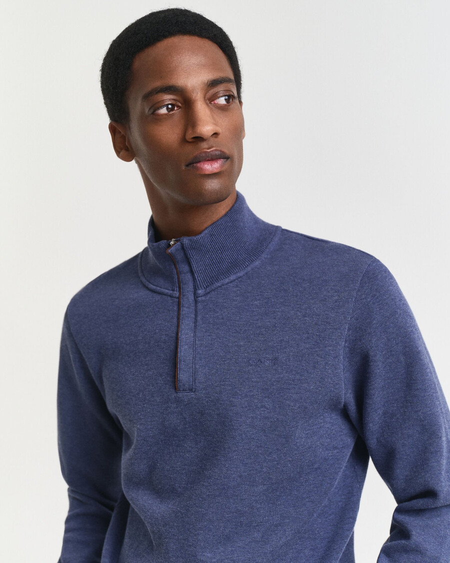 hanorac sacker rib cu fermoar pe jumătate - dk jeansblue melange