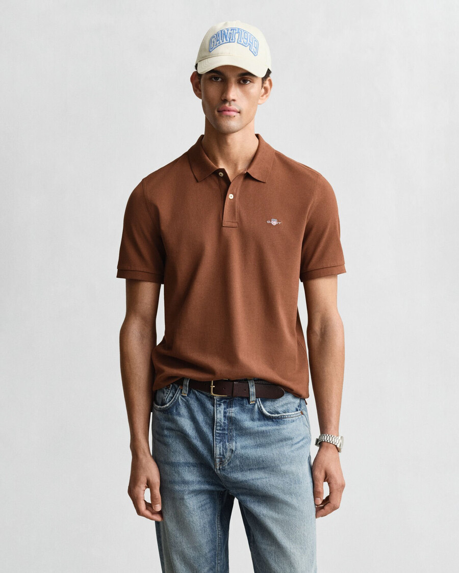 tricou polo shield piqué cu croială regulată - maro mahon