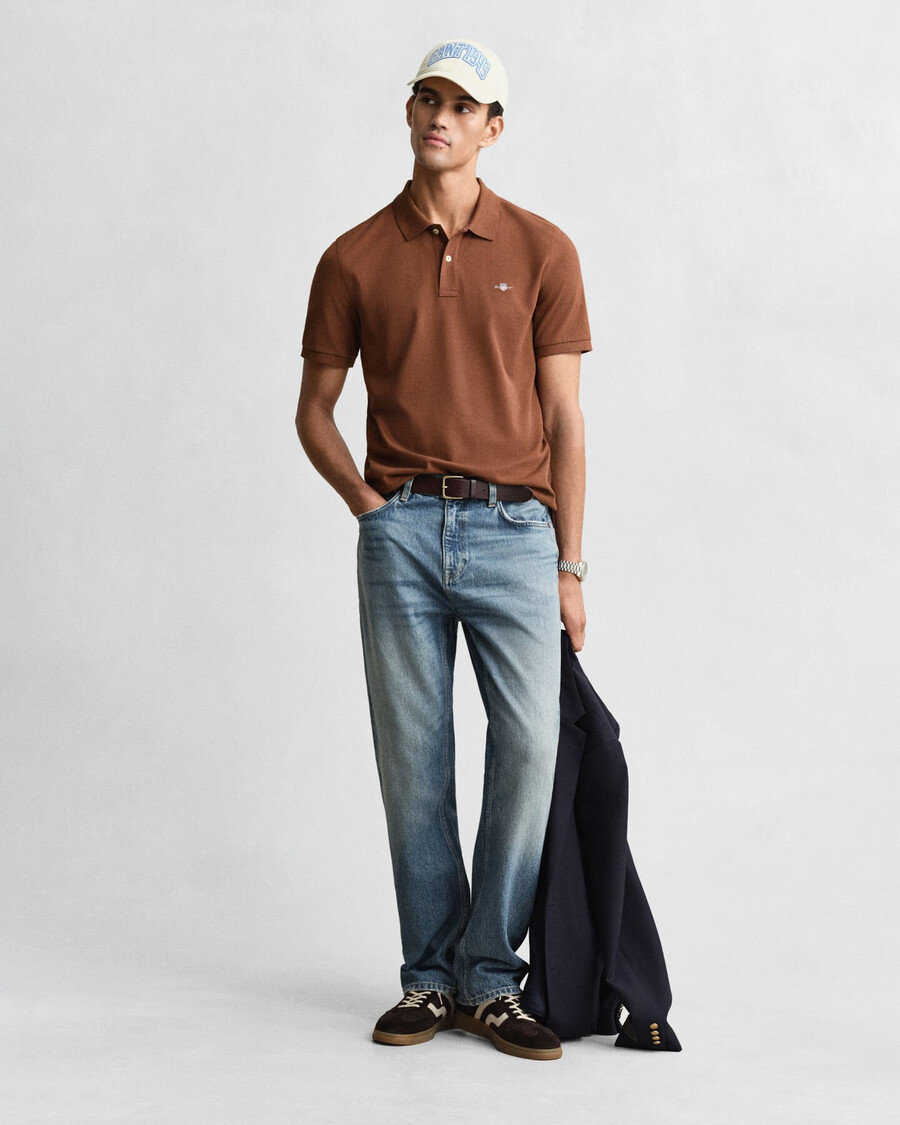 tricou polo shield piqué cu croială regulată - maro mahon