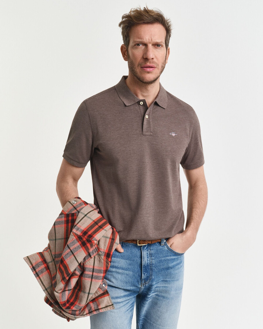 tricou polo shield piqué cu croială regulată - seawood melange