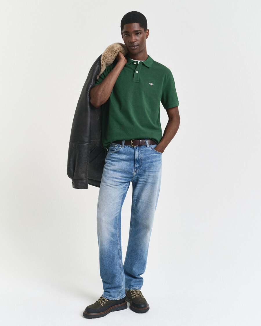 tricou polo regular fit shield piqué - verde pădure