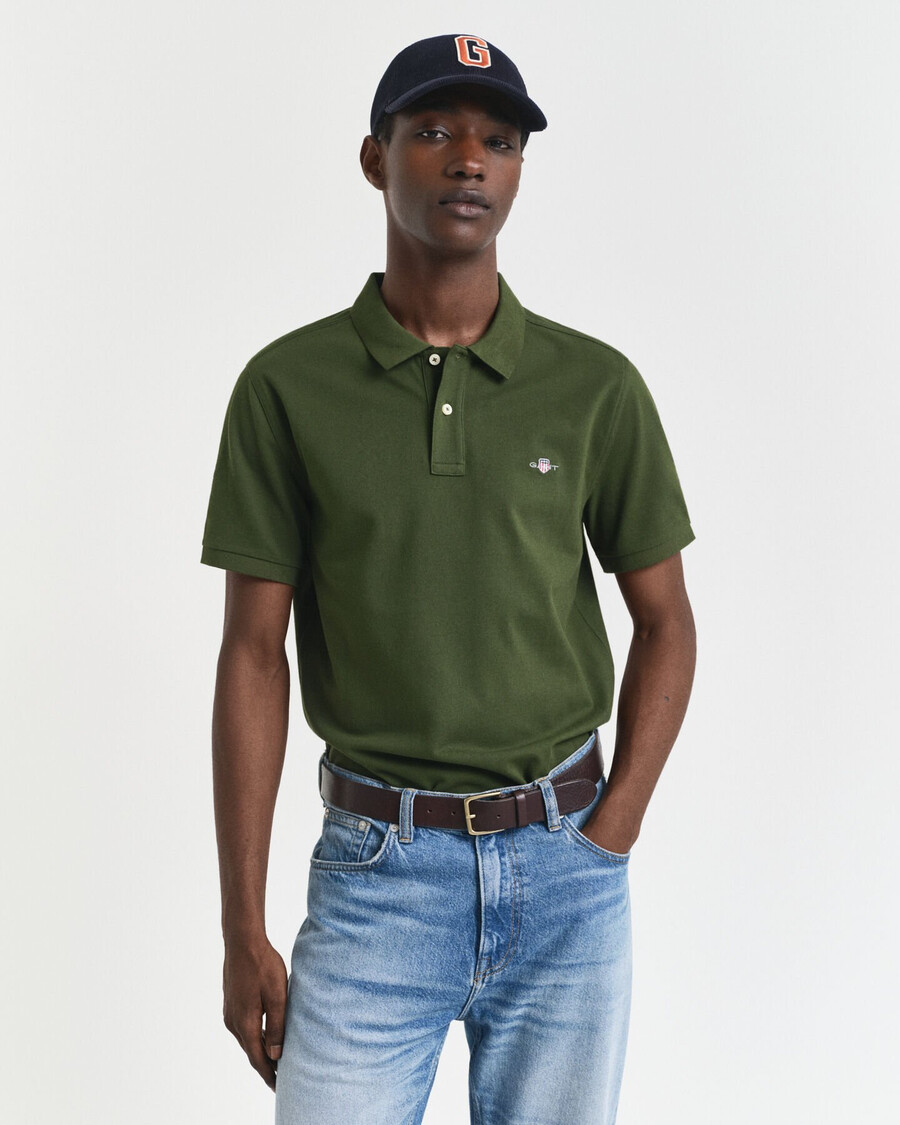 tricou polo piqué shield cu croială regulată - verde țăran