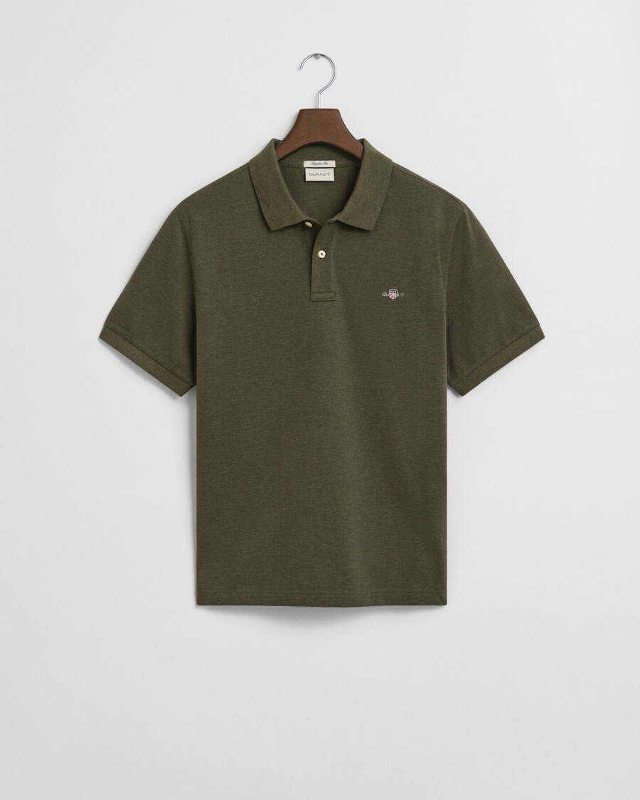 tricou polo shield piqué cu croială regulată - verde kaki melanj