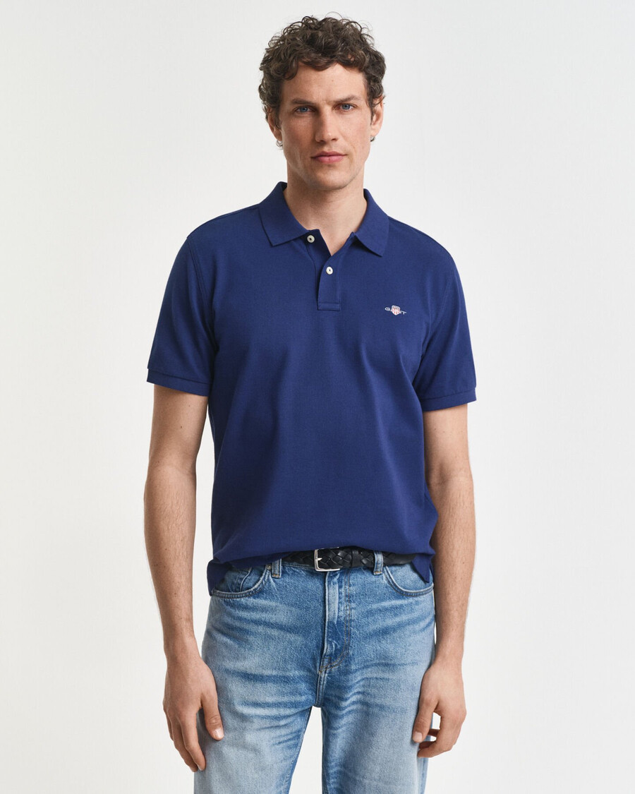 tricou polo cu croială regulată shield piqué - albastru persan