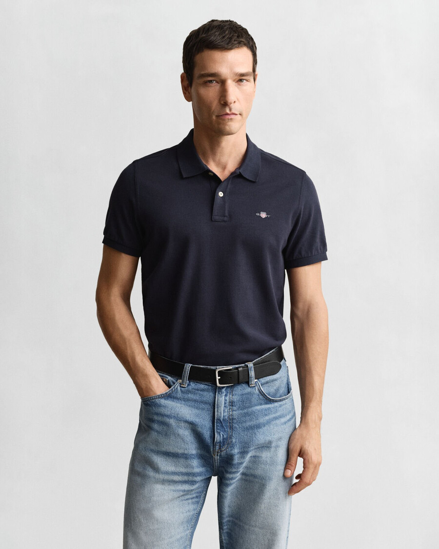 tricou polo regular fit shield piqué - albastru seara