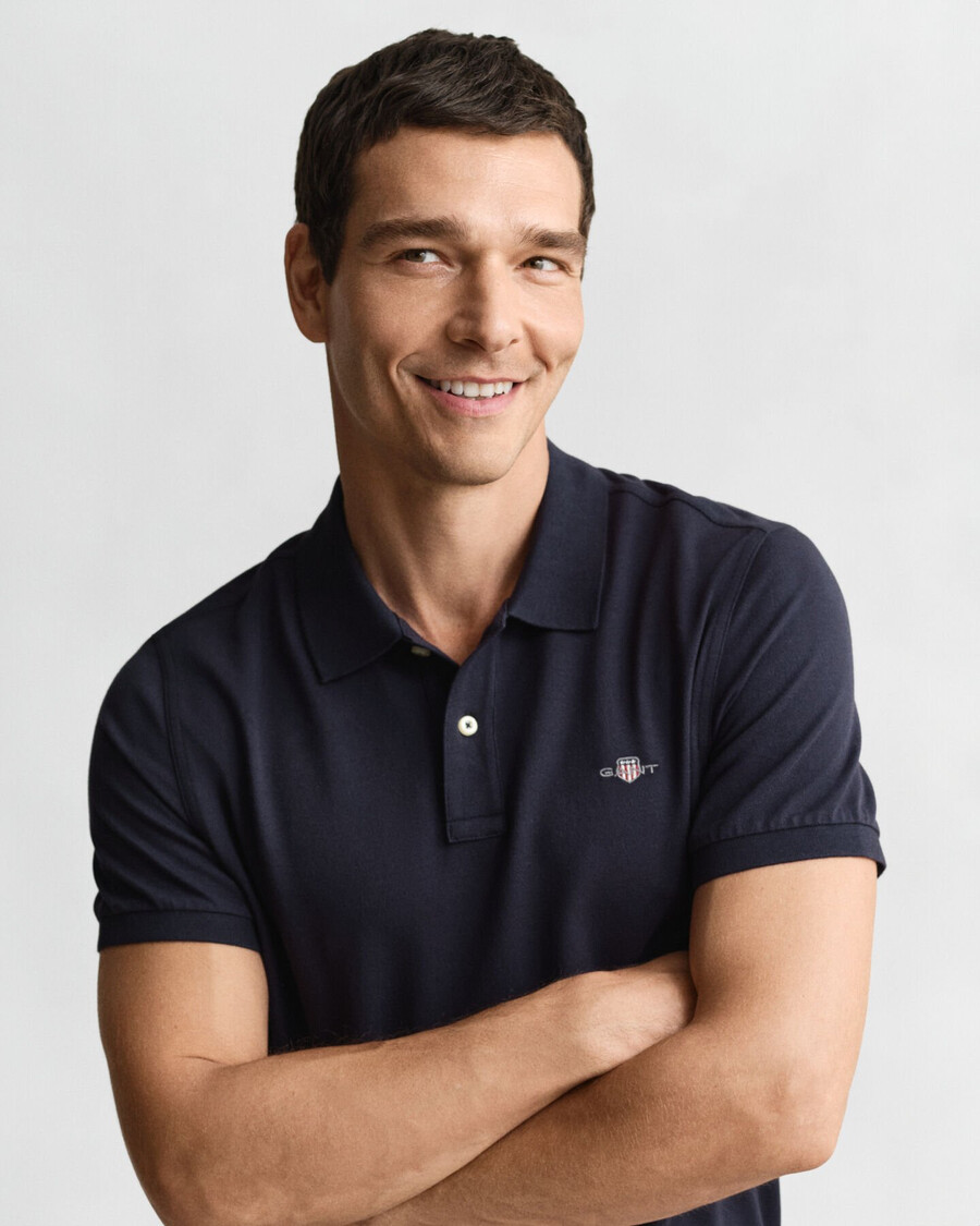 tricou polo regular fit shield piqué - albastru seara