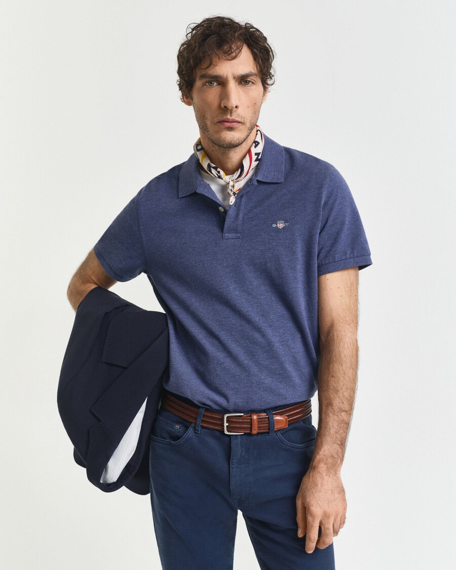 cămașă polo shield piqué de culoare regulară - dk jeansblue melange