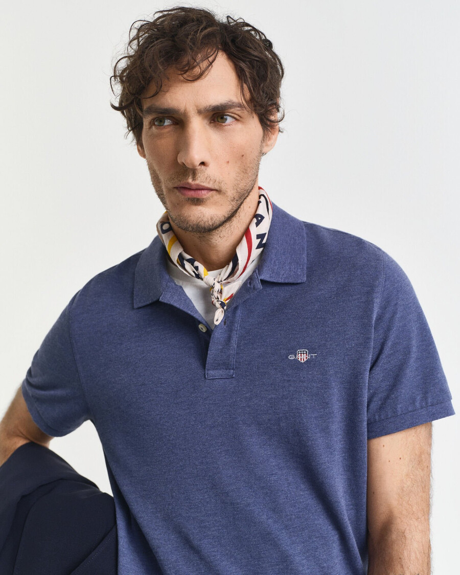 cămașă polo shield piqué de culoare regulară - dk jeansblue melange