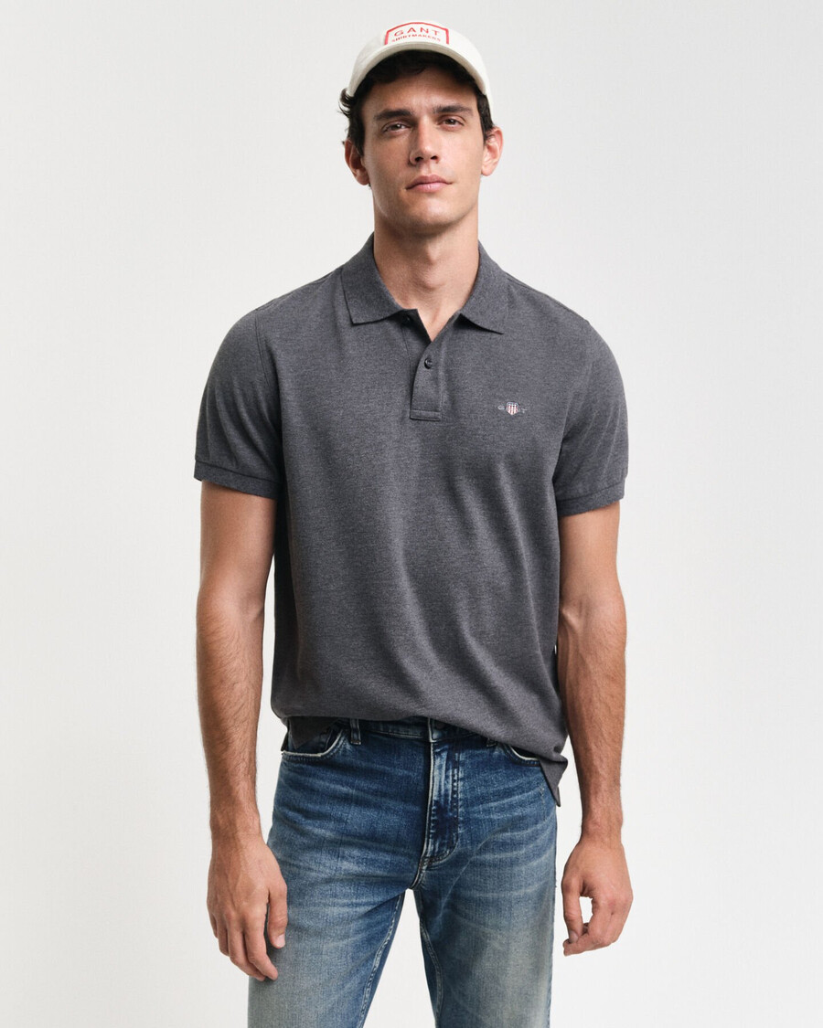 tricou polo shield piqué de culoare regulară - antracit melange