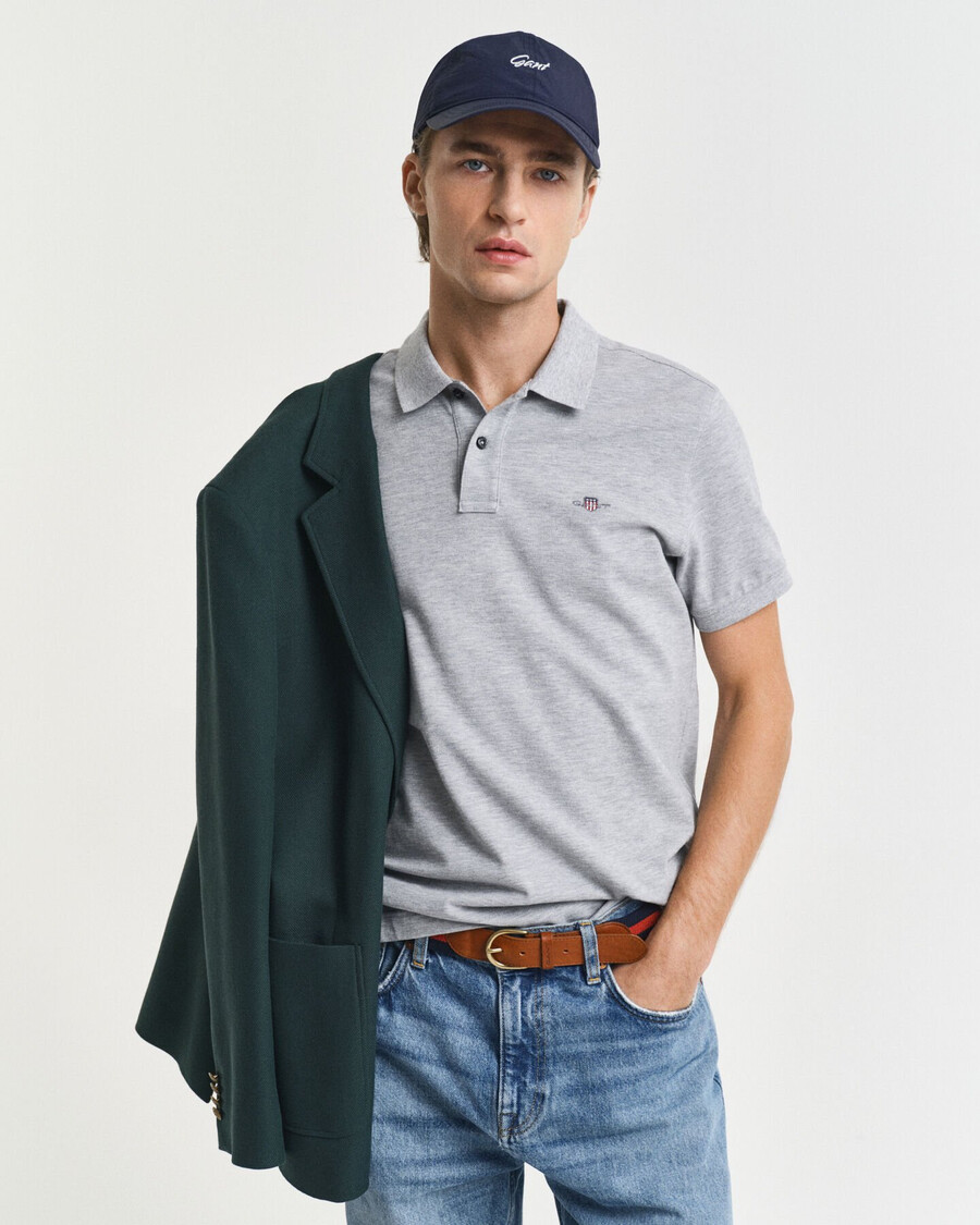 tricou polo shield piqué slim fit - gri melange