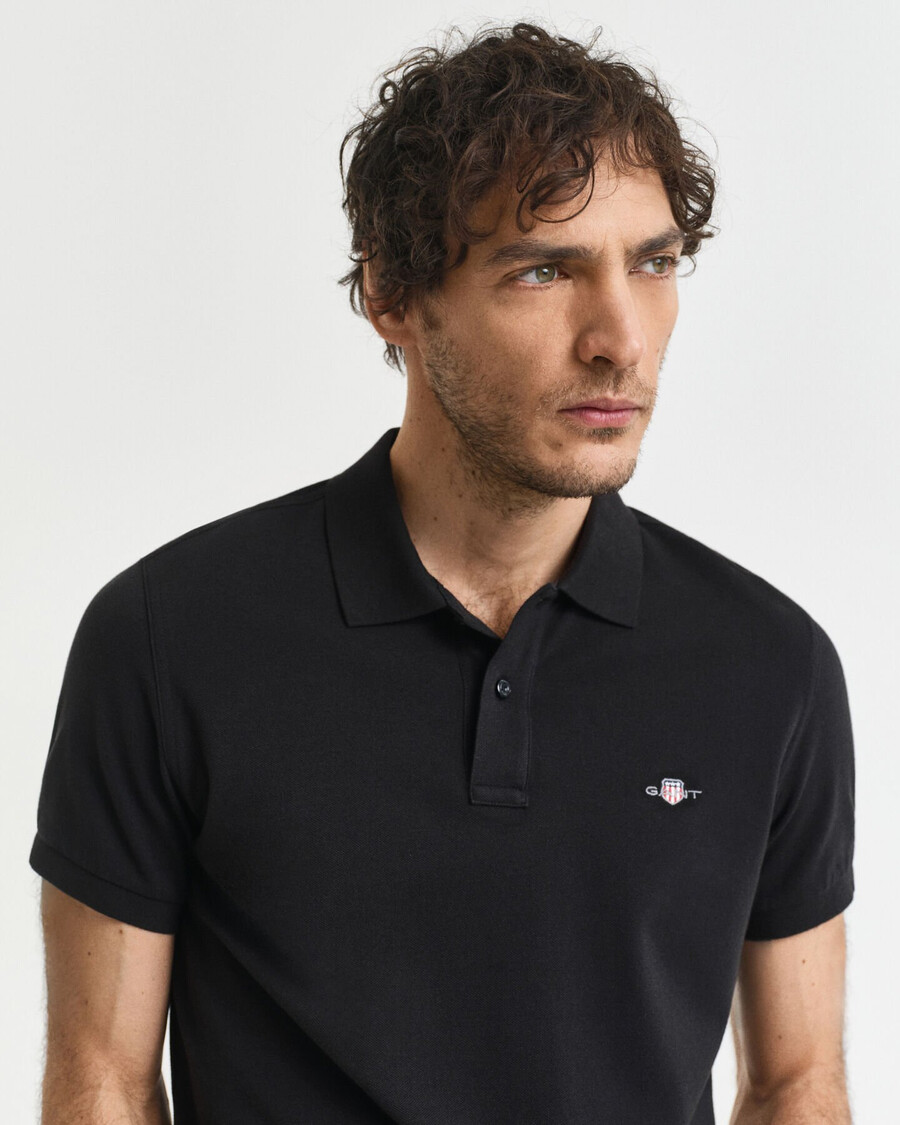 tricou polo shield piqué slim fit - negru