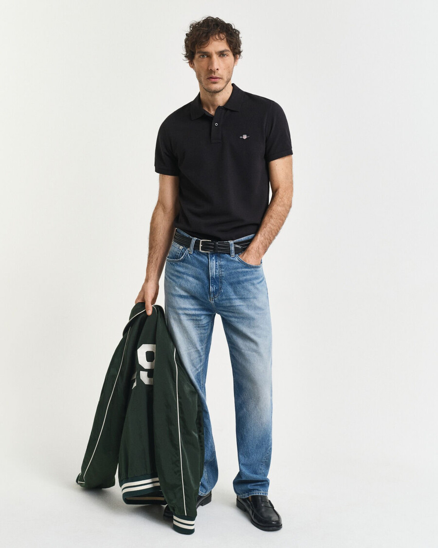tricou polo shield piqué slim fit - negru