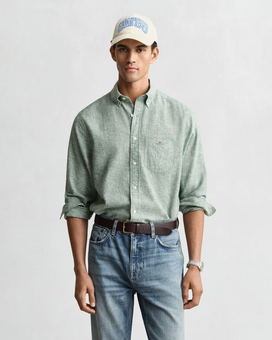 cămașă regular fit din bumbac și in - verde woody