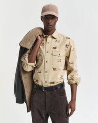 cămașă din twill brodată cu croială relaxată - bej stejar