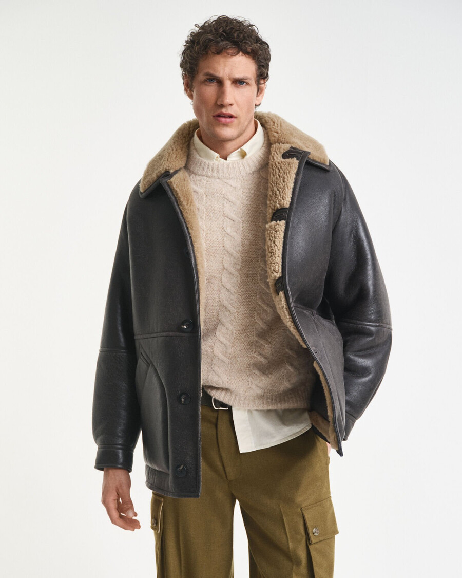 jachetă din piele de shearling wornin - maro închis