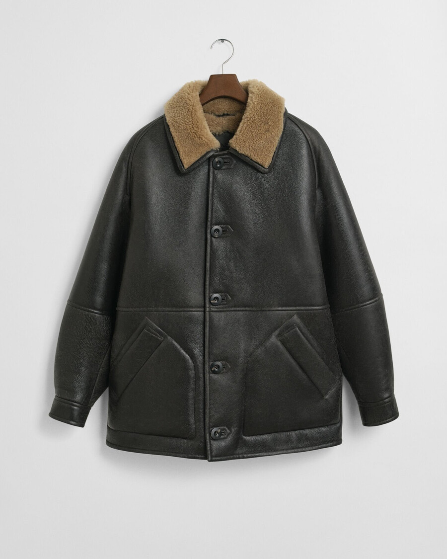 jachetă din piele de shearling wornin - maro închis