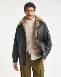 jachetă din piele de shearling wornin - maro închis