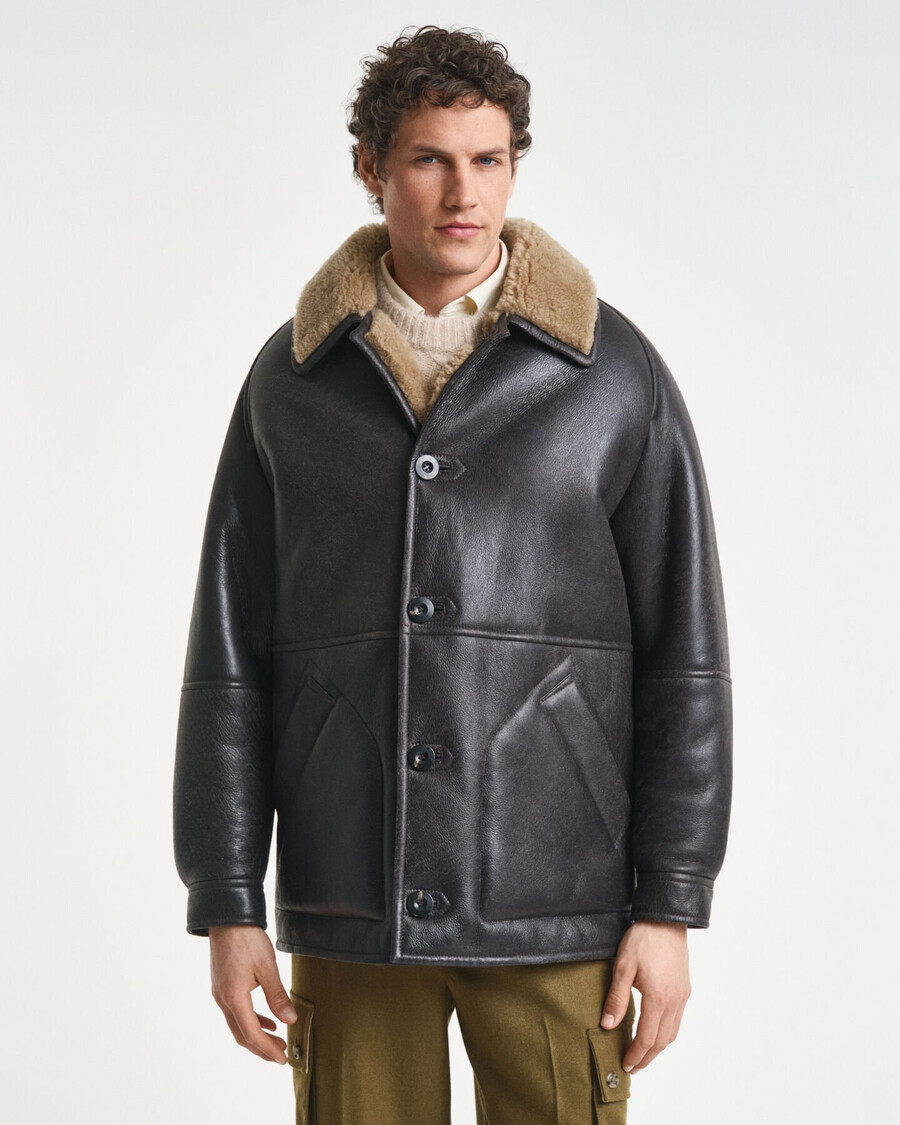 jachetă din piele de shearling wornin - maro închis