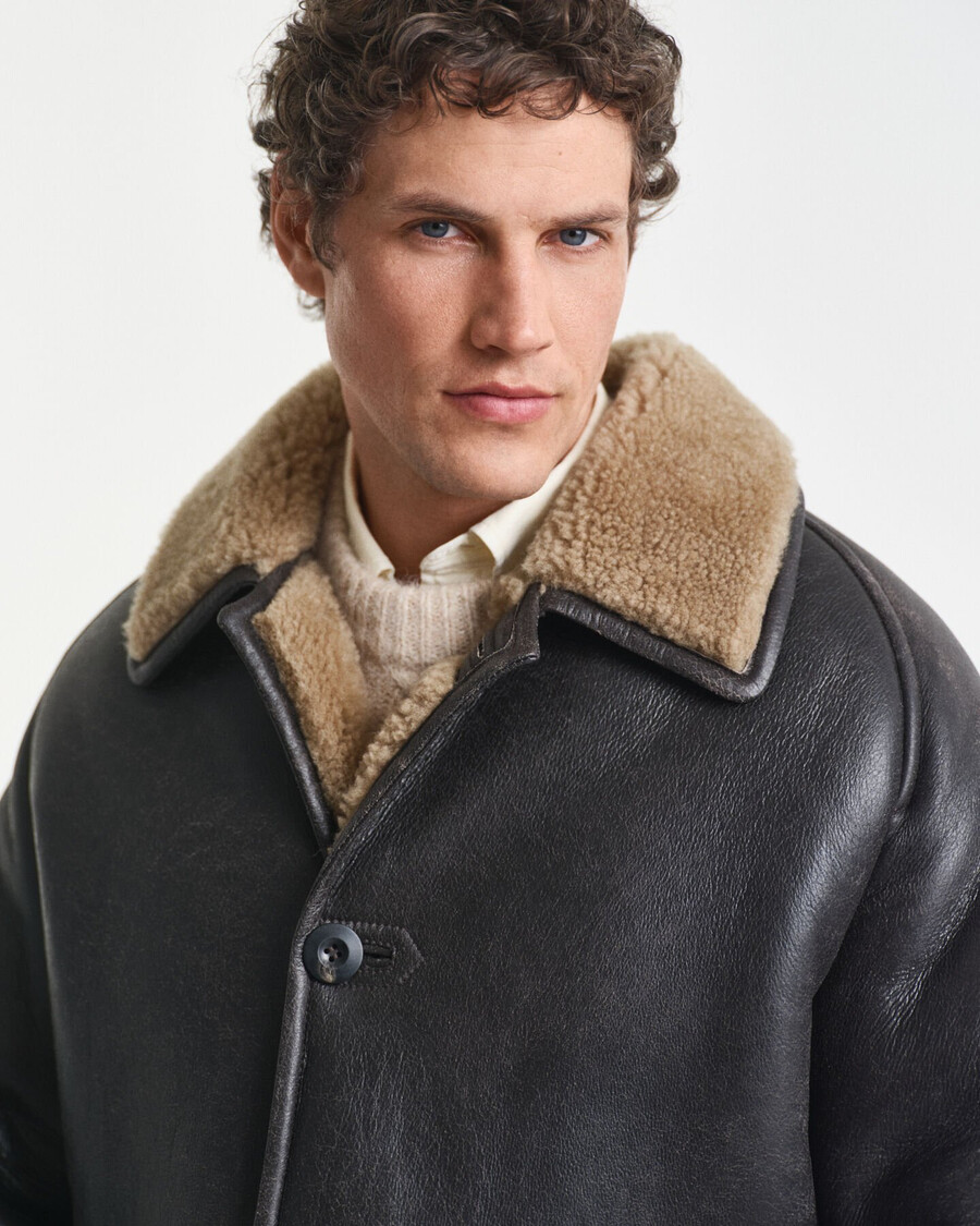jachetă din piele de shearling wornin - maro închis