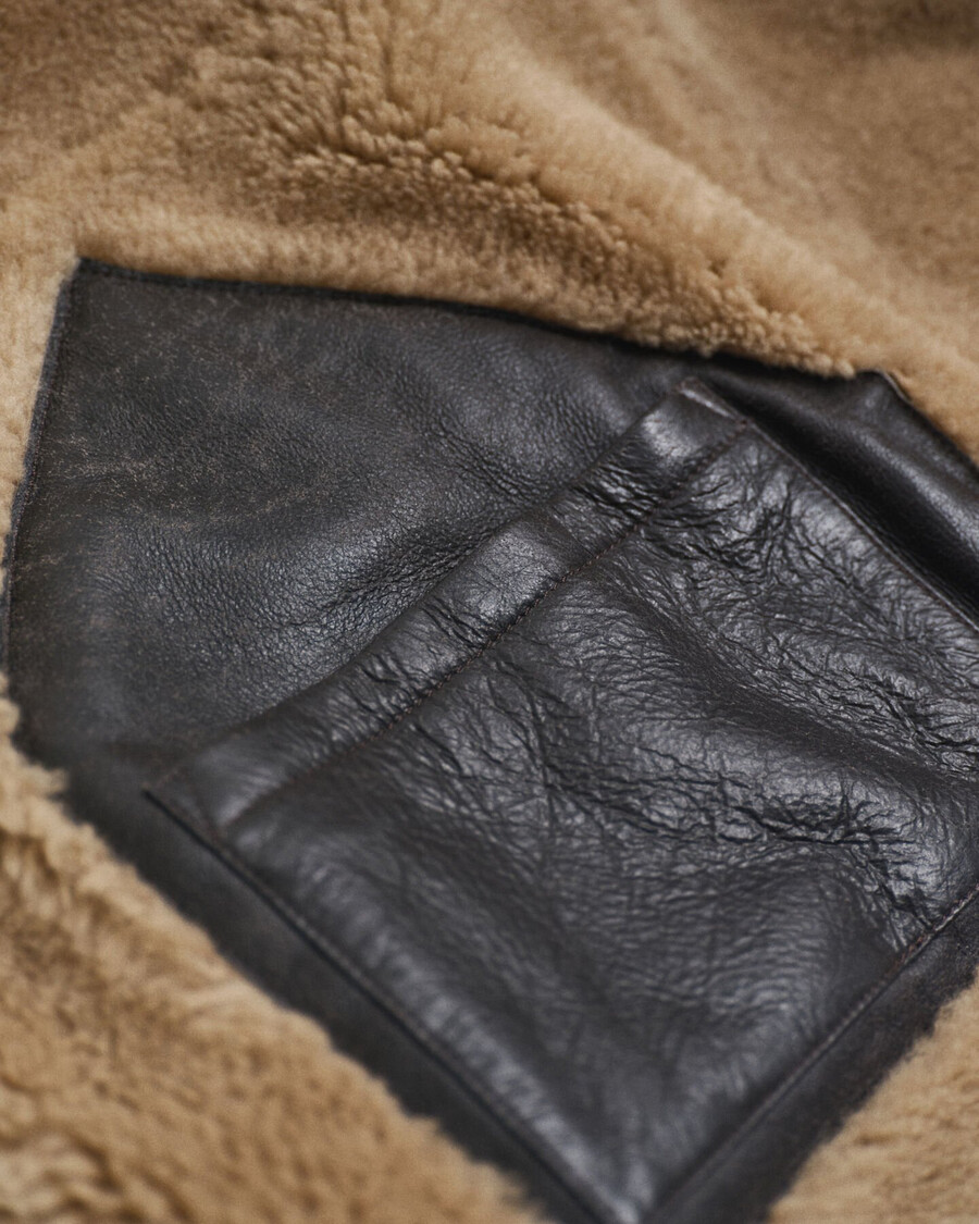 jachetă din piele de shearling wornin - maro închis