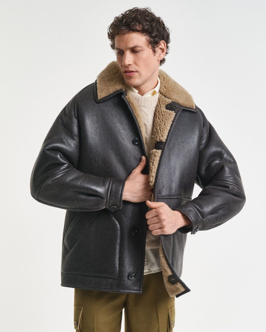 jachetă din piele de shearling wornin - maro închis